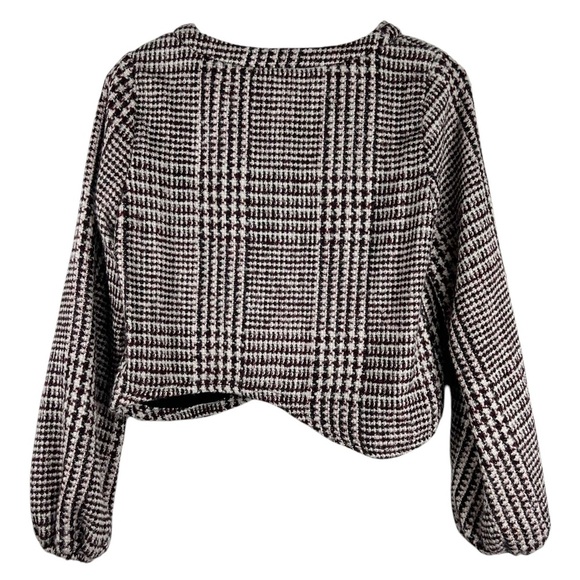 LINE + DOT Plaid Wool Tweed Crop Asymmetrical Balloon Sleeve Top Size Small - Picture 7 of 8